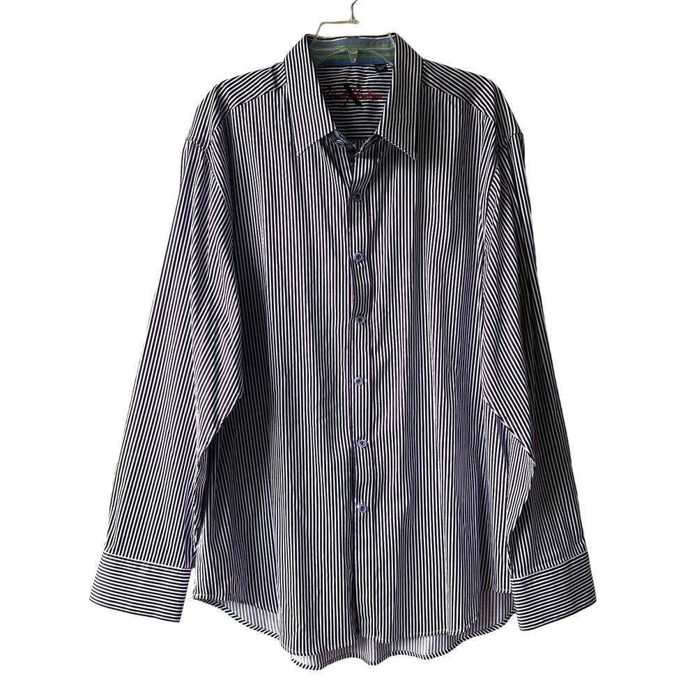 Robert Graham X Striped Button Down Flip Cuff Dress Shirt Cotton Purple Mens 3XL